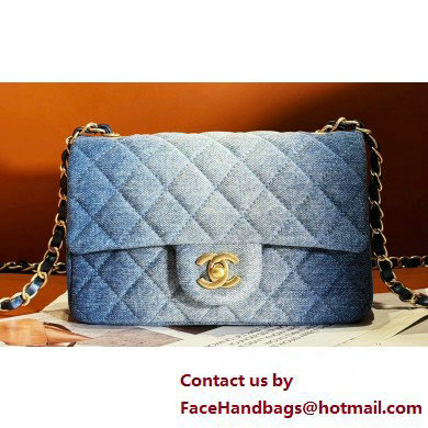 Chanel Washed Denim & Gold-Tone Metal Small Classic Flap Handbag Blue 2025 - Click Image to Close